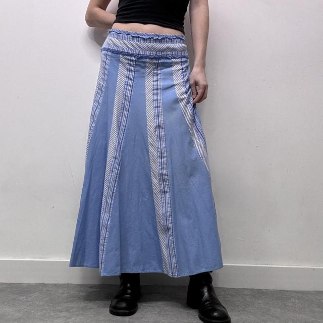 Blue pinstripe flared skirt