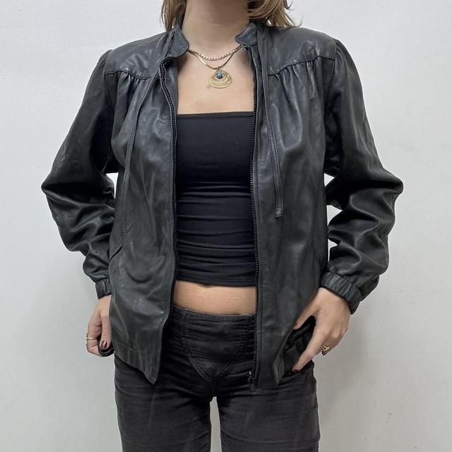 Black ruched leather jacket
