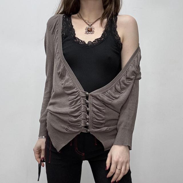 Slouchy gathered wide neck cardigan