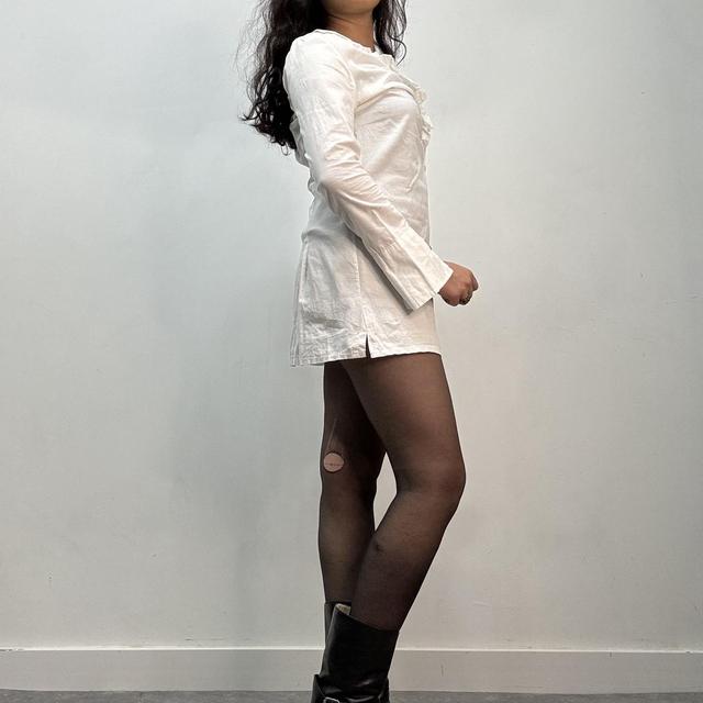 White ruffle shirt mini dress