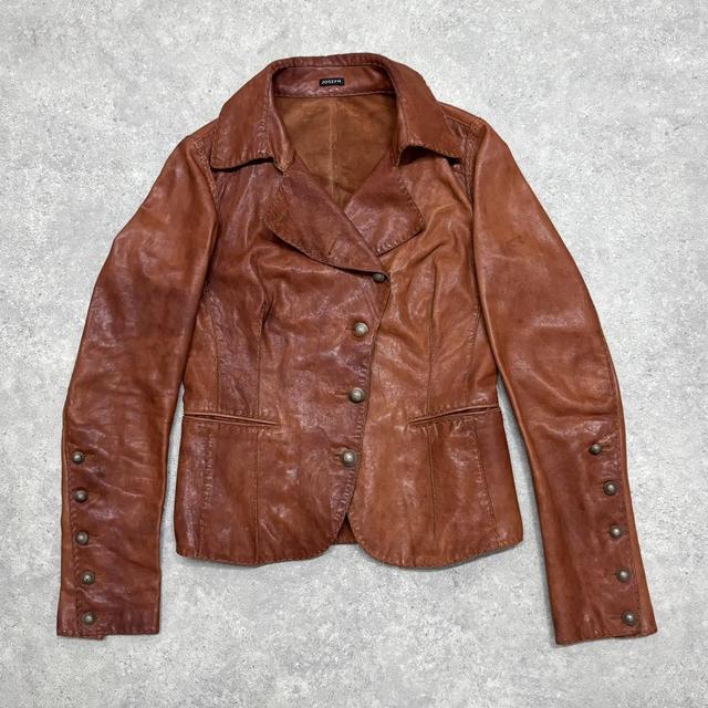 Brown leather asymmetric military jacket