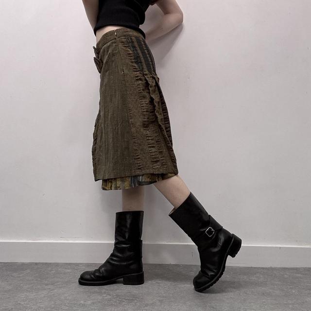 Khaki tweed midi layered skirt
