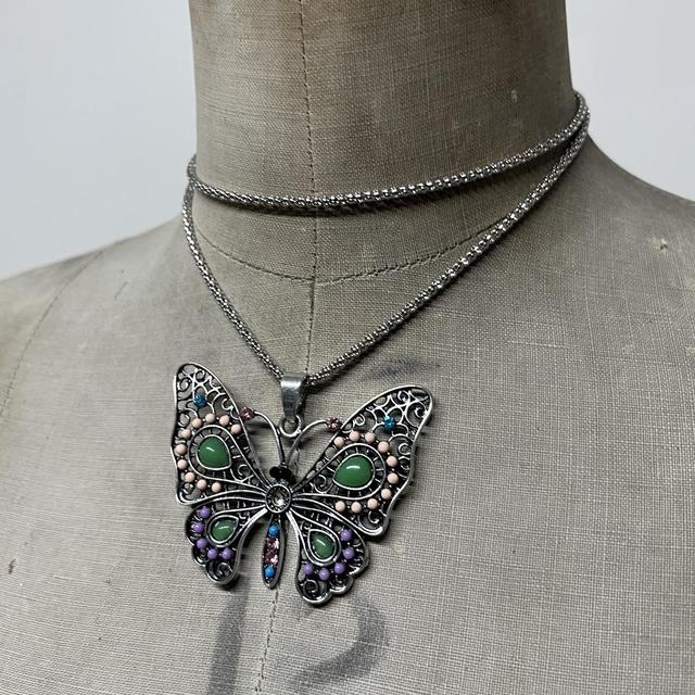 Regency butterfly flower gem necklace