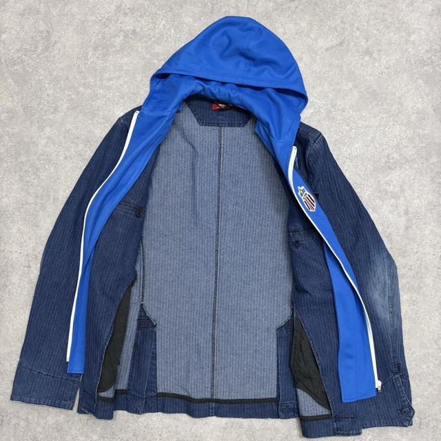 Pinstripe denim blazer with hoodie