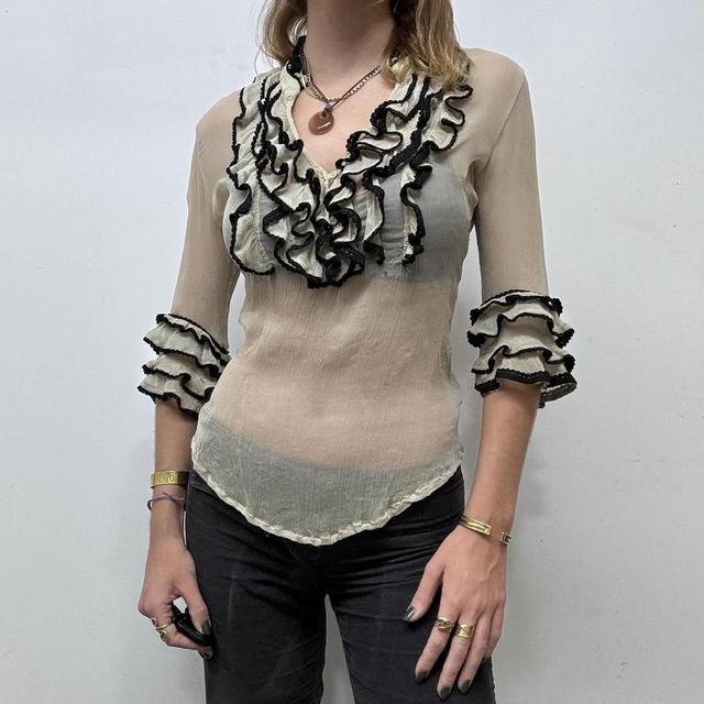 Lace silk ruffle blouse