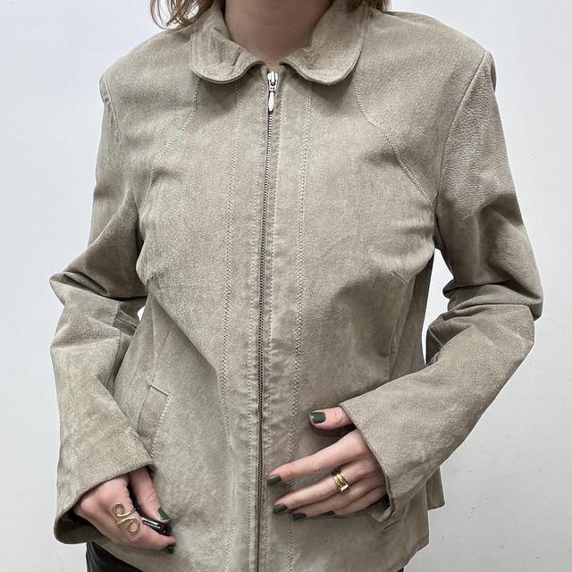 Beige zip up suede blazer jacket