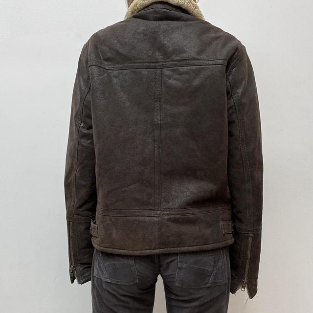 Brown leather suede aviator jacket