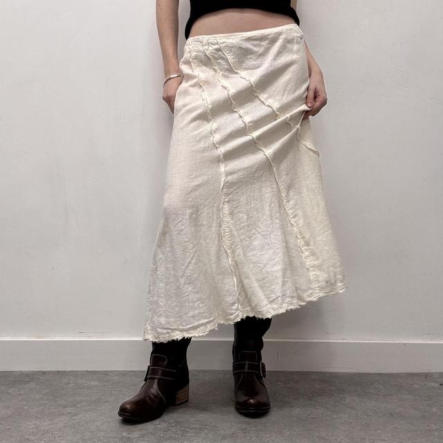Cream linen distressed midi skirt