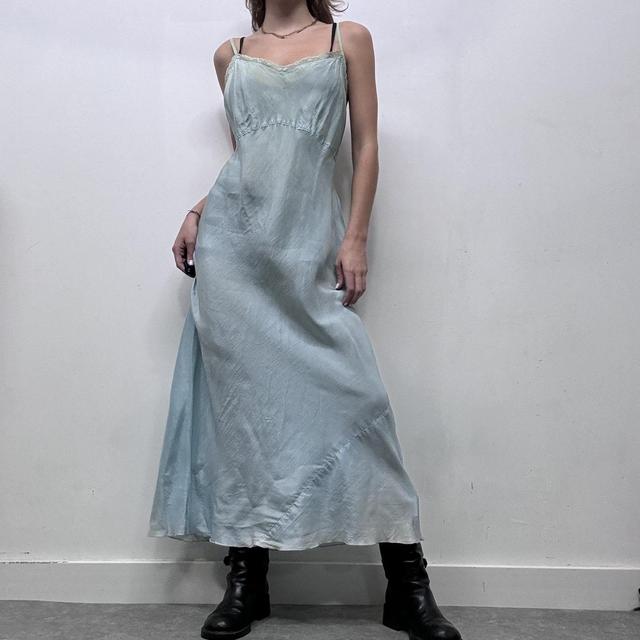 Blue sheer layered lace maxi dress