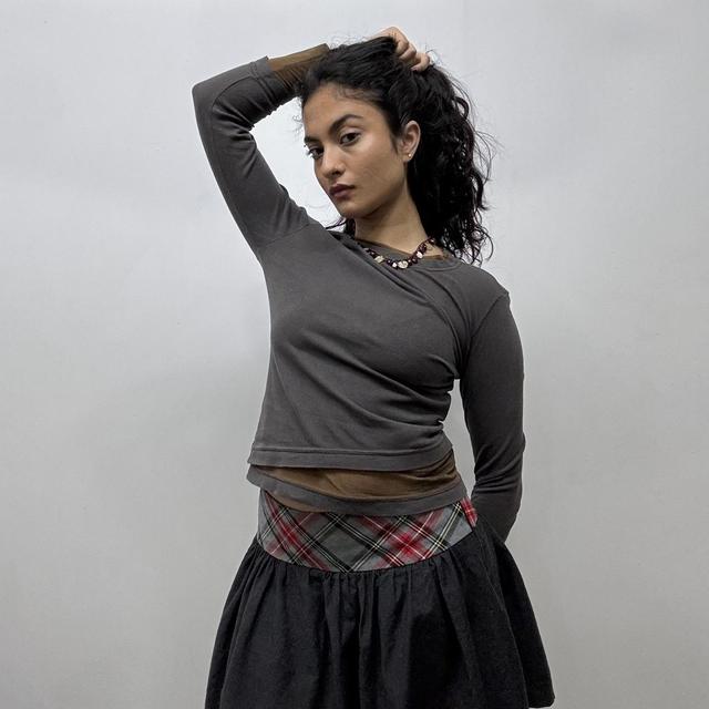 Tartan mini layered lace skirt