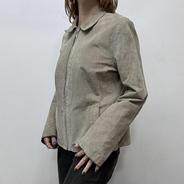 Beige zip up suede blazer jacket