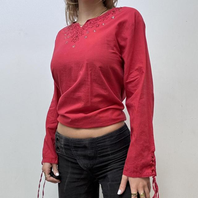Red cotton embroidered blouse