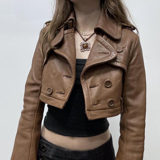 Cropped allsaints tan leather jacket
