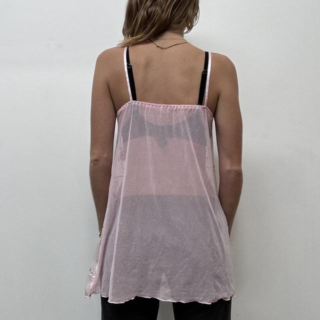 Pastel pink sheer mesh lace embroidered cami top