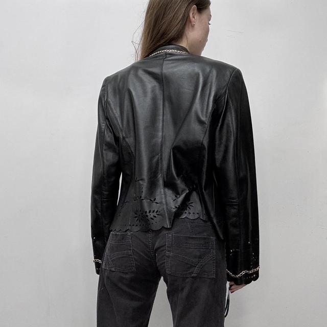 Black leather chain lace jacket
