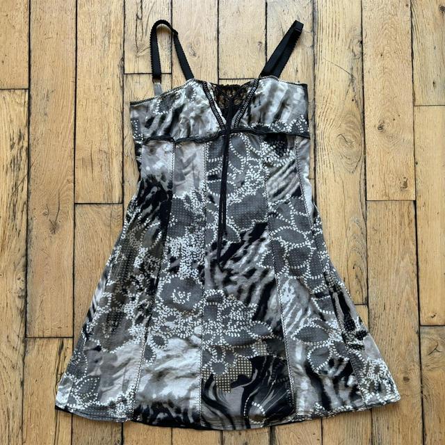 Distressed black lace up dress