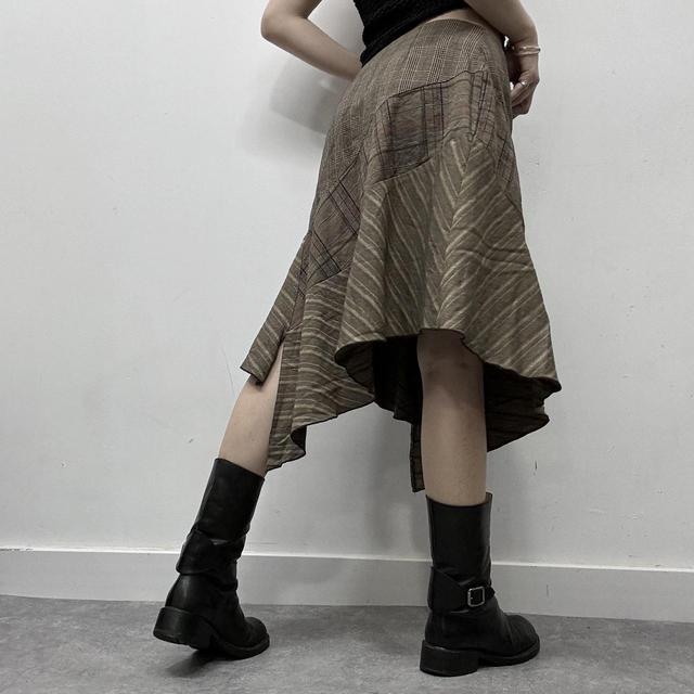 Asymmetric panlled pinstripe midi skirt