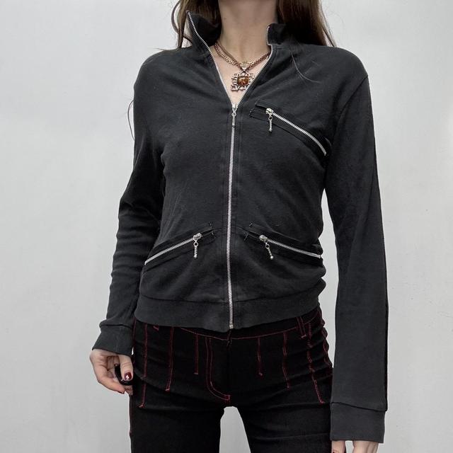 Black fitted slouchy zip cardigan