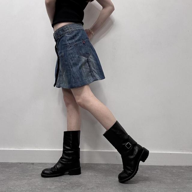 Asymmetric denim mini skirt
