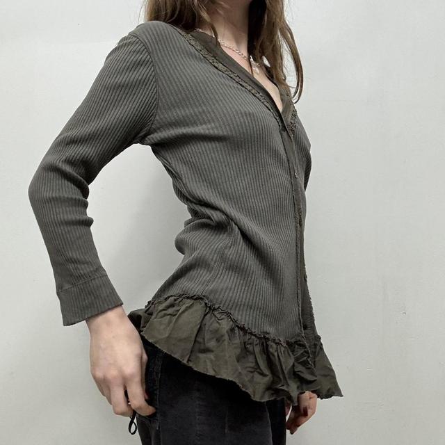 Khaki ribbed lace cardigan