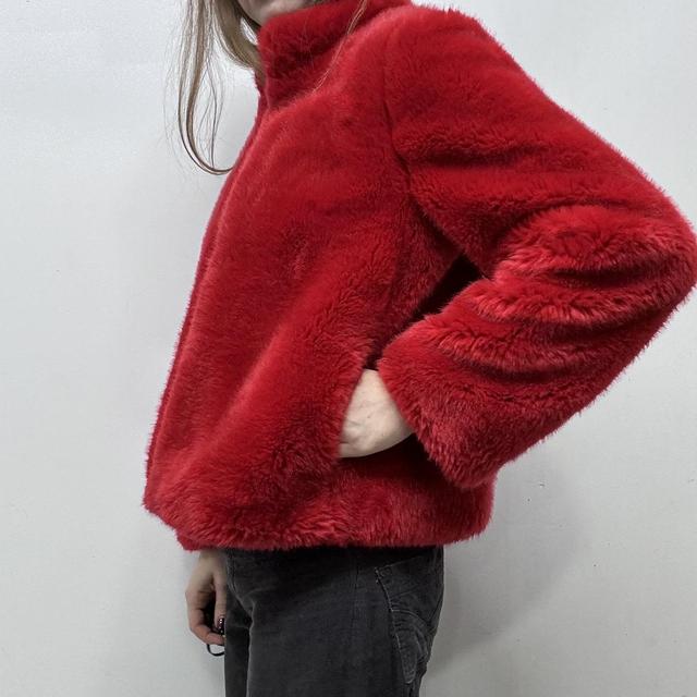 Red faux fur jacket