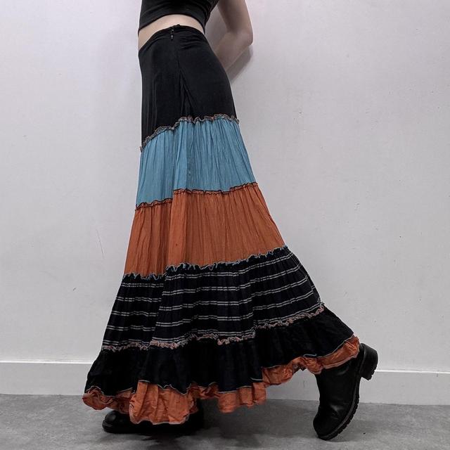 Striped flared pleated crinkle skirt