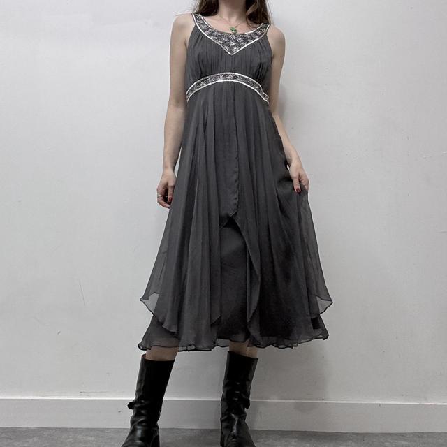 Silk pleated beaded maxi dress