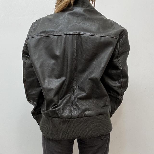 Oversized brown leather jacket