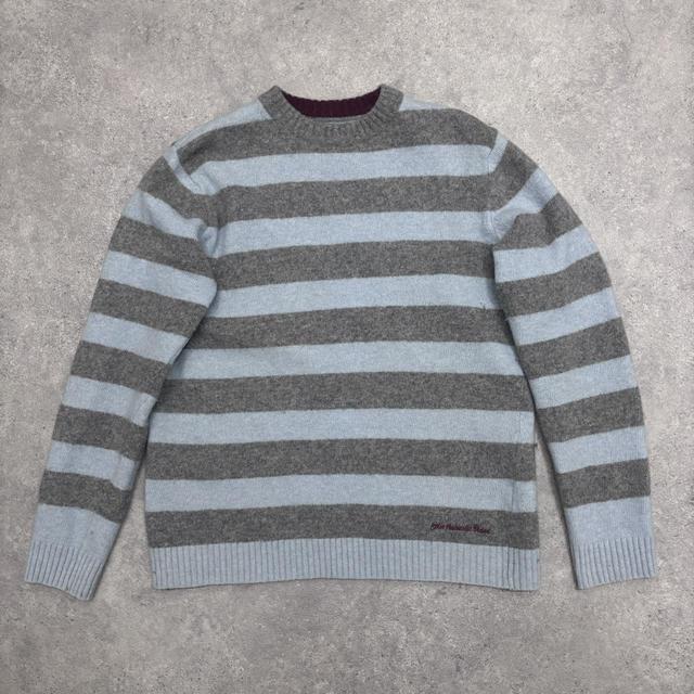 Chunky wool knitted blue and grey jumper