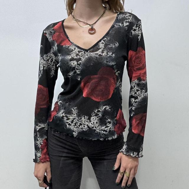 Gothic distressed floral long sleeve top