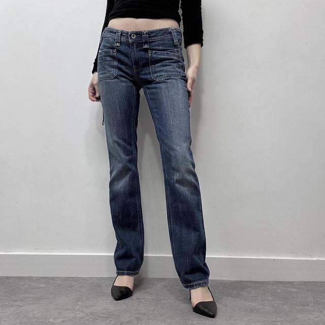 Flared leg low rise jeans