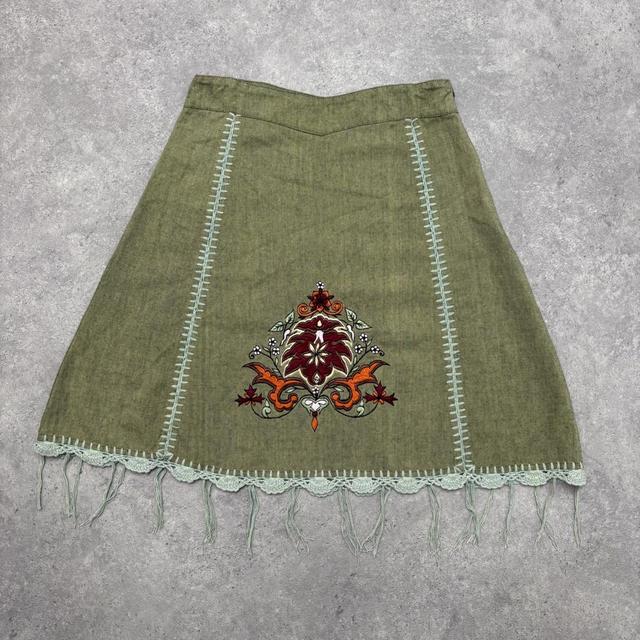 Green fairy lace crochet embeslihed floral skirt