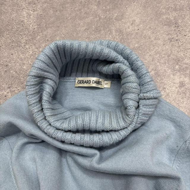 Pale blue wool knitted ribbed polo neck jumper
