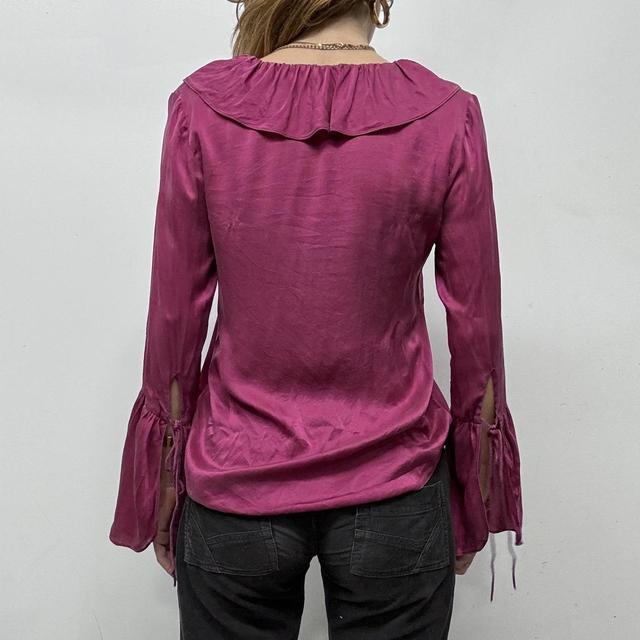 Pink flared ruffle silk coquette shirt