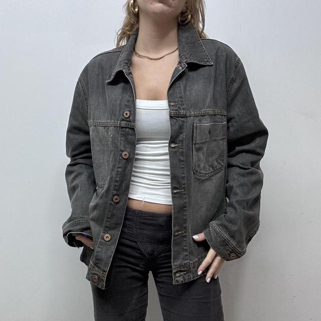 Black denim distressed jacket