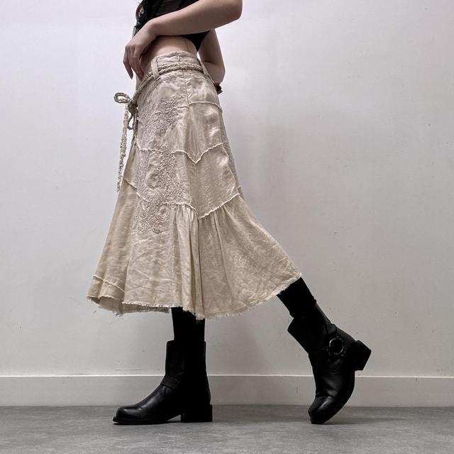 Lace linen distressed skirt