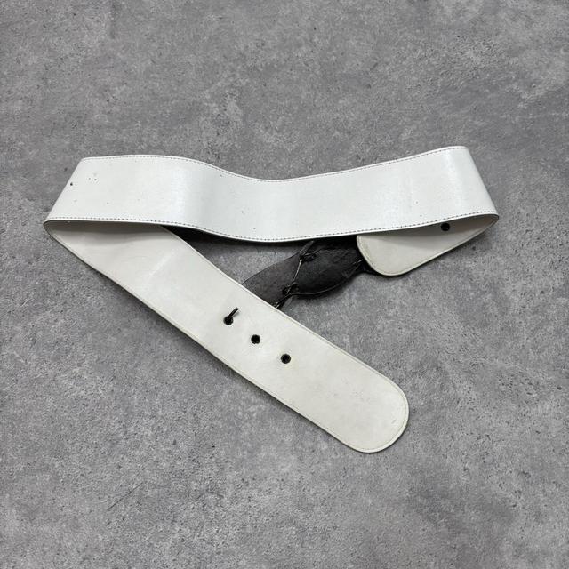 White leather metal oversized belt