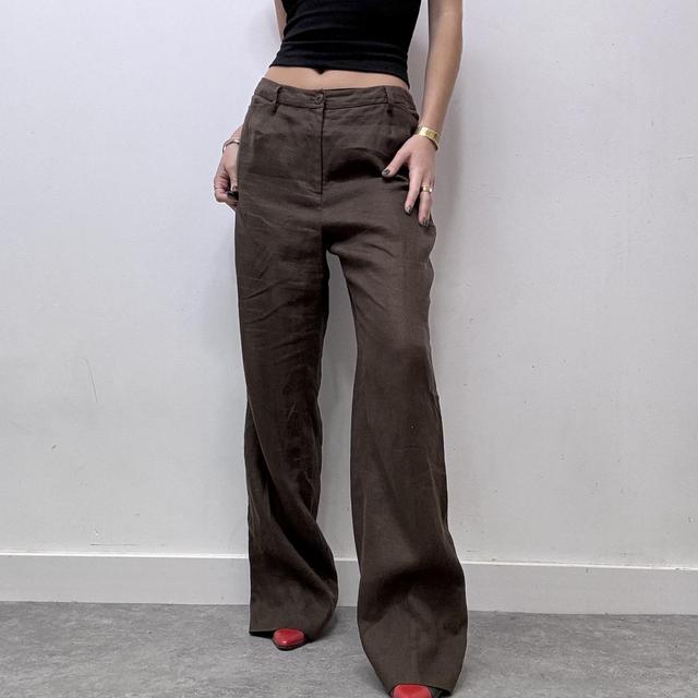 Oversized brown linen trousers