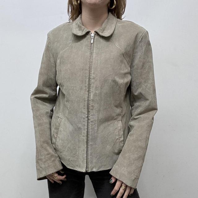 Beige zip up suede blazer jacket