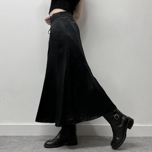 Black silk flared midi skirt
