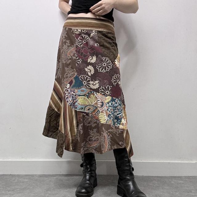 Brown floral patterned patchwork skirt