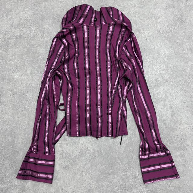 Pink pinstipe ruffle office shirt