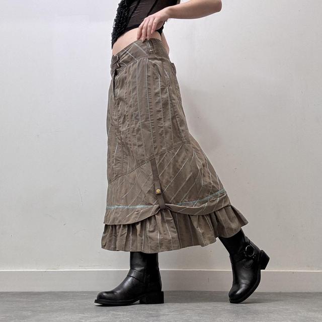 Brown pinstripe tech maxi skirt