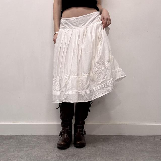 White cotton tiered embroidered maxi skirt