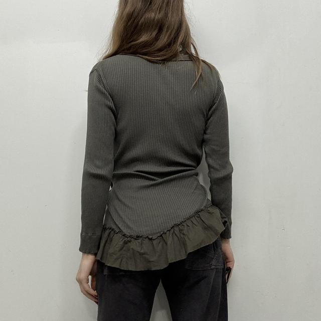 Khaki ribbed lace cardigan