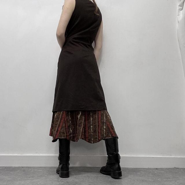 Brown pinstripe asymmetric maxi dress