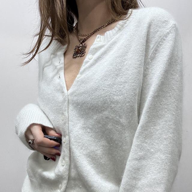 White fluffy knit angora cardigan