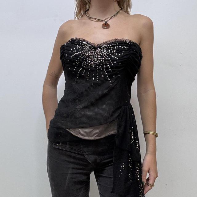 Black gothic asymmetric bustier vest