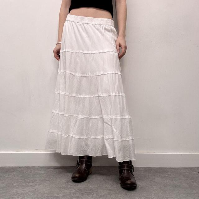 White cotton tiered maxi skirt
