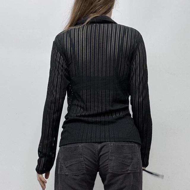 Black sheer pinstripe flared shirt
